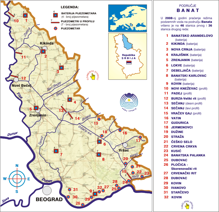 Mreža stanica podzemnih voda - područje Banat